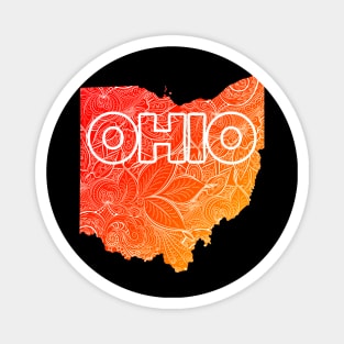 Colorful mandala art map of Ohio with text in red and orange Magnet